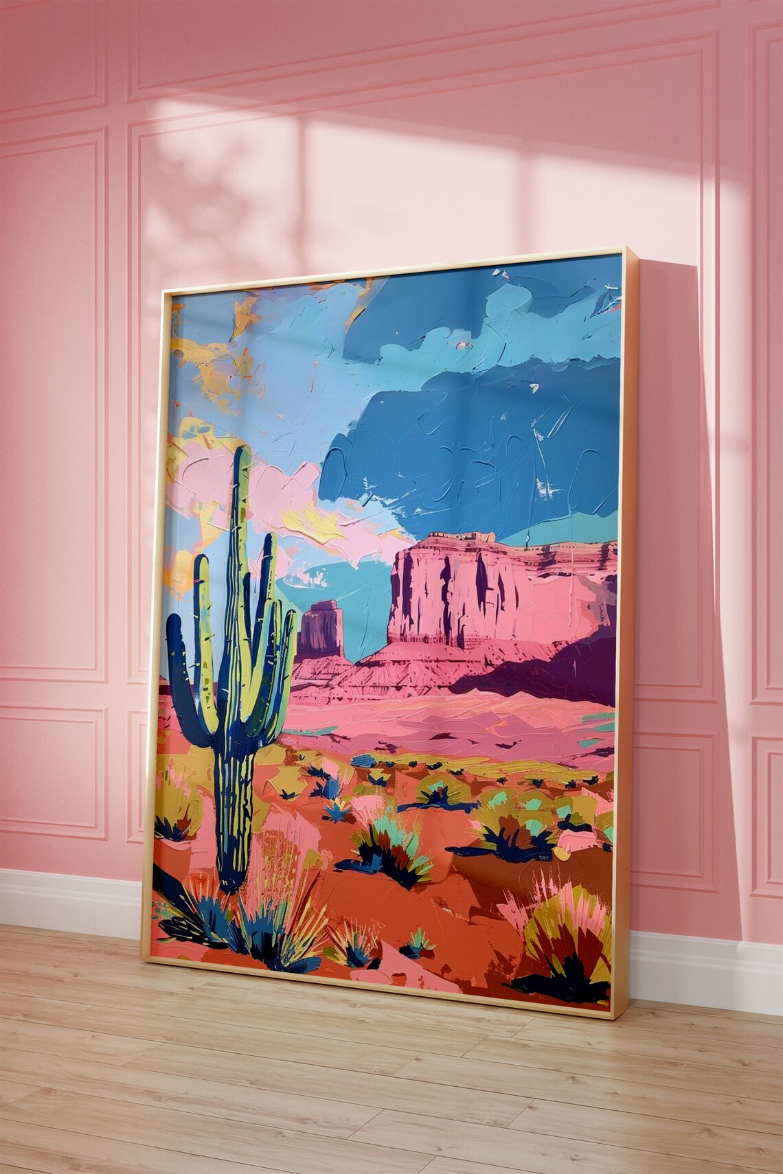 Vibrant Desert Saguaro Cactus And Red Rock Mesas Landscape Poster - Image 2