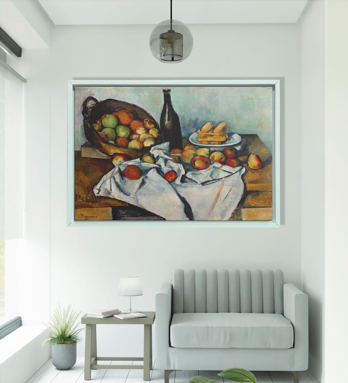 Paul Cezanne Still Life Fruit And Bottle Art Print - Image 2