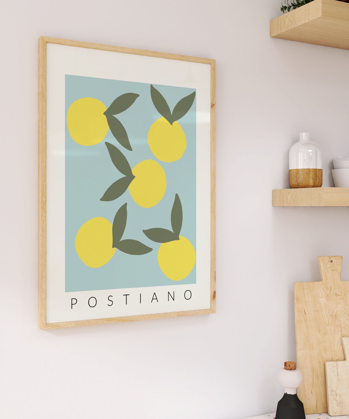 Postiano Lemon Branch Botanical Blue Italian Kitchen Wall Art - Image 3