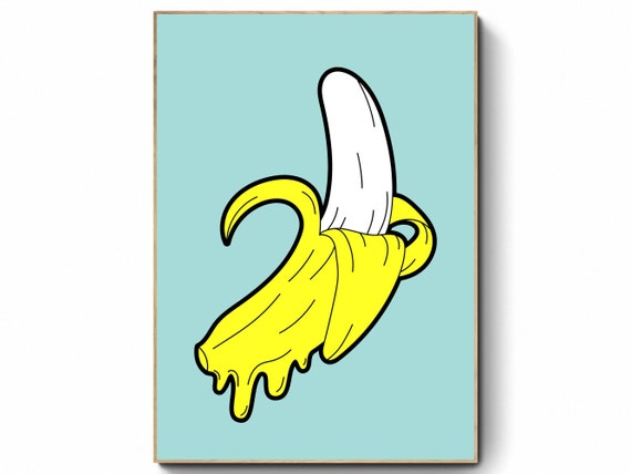 Pop Art Art Banana Print Yellow And Blue Pop Art Warhol Inspired Retro Kitchen Art Modern Art Prints Yellow Banana Wall Art