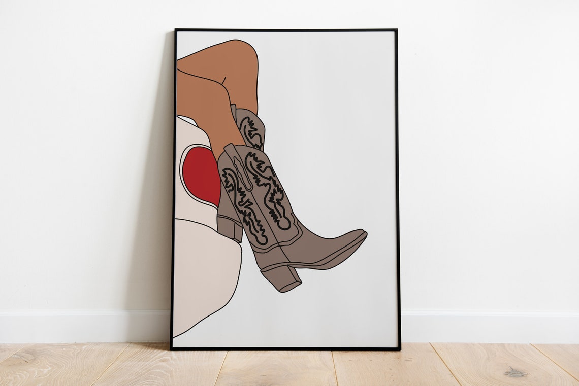 Cowgirl Boots Western Illustration Brown Tan Boho Rodeo Wall Poster - Image 2