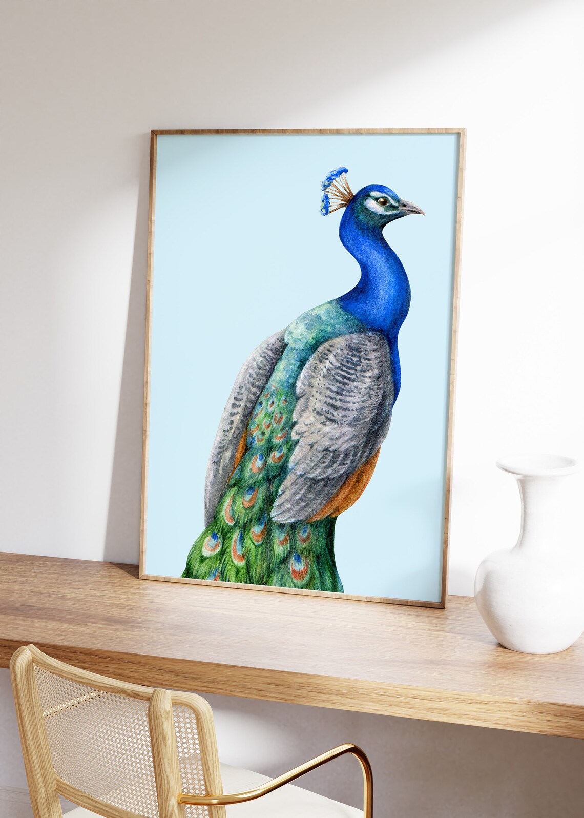 Blue Peacock Boho Mid-Century Modern Art Print - Image 3