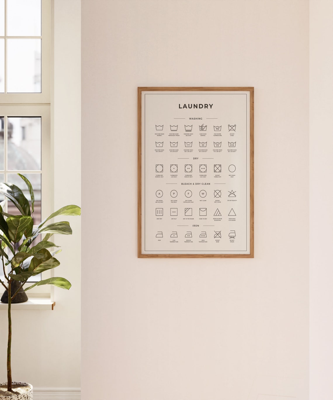 Laundry Care Symbols Guide Chart Minimal Black White Utility Poster - Image 2