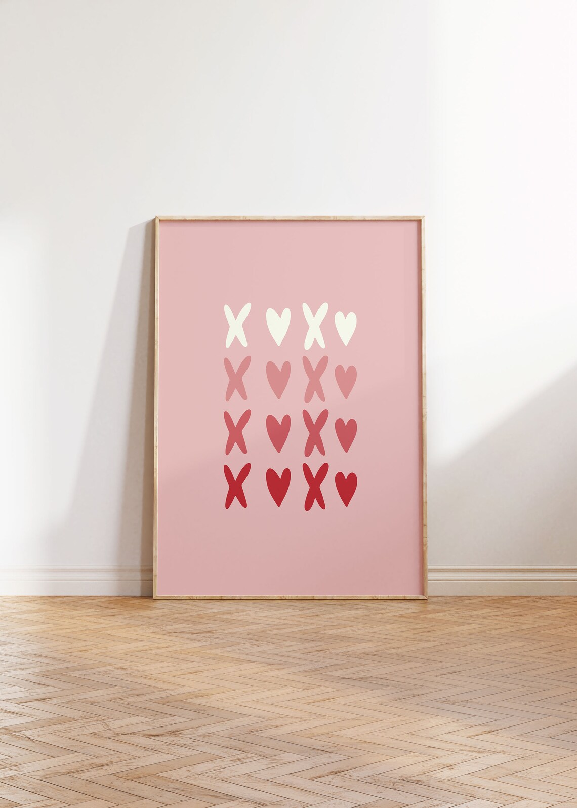 Xoxo Pink and Red Heart Art Print, Romantic Decor
