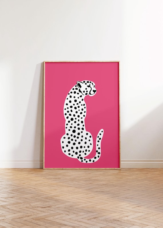 White Spotted Cheetah Hot Pink Bold Modern Safari Animal Poster