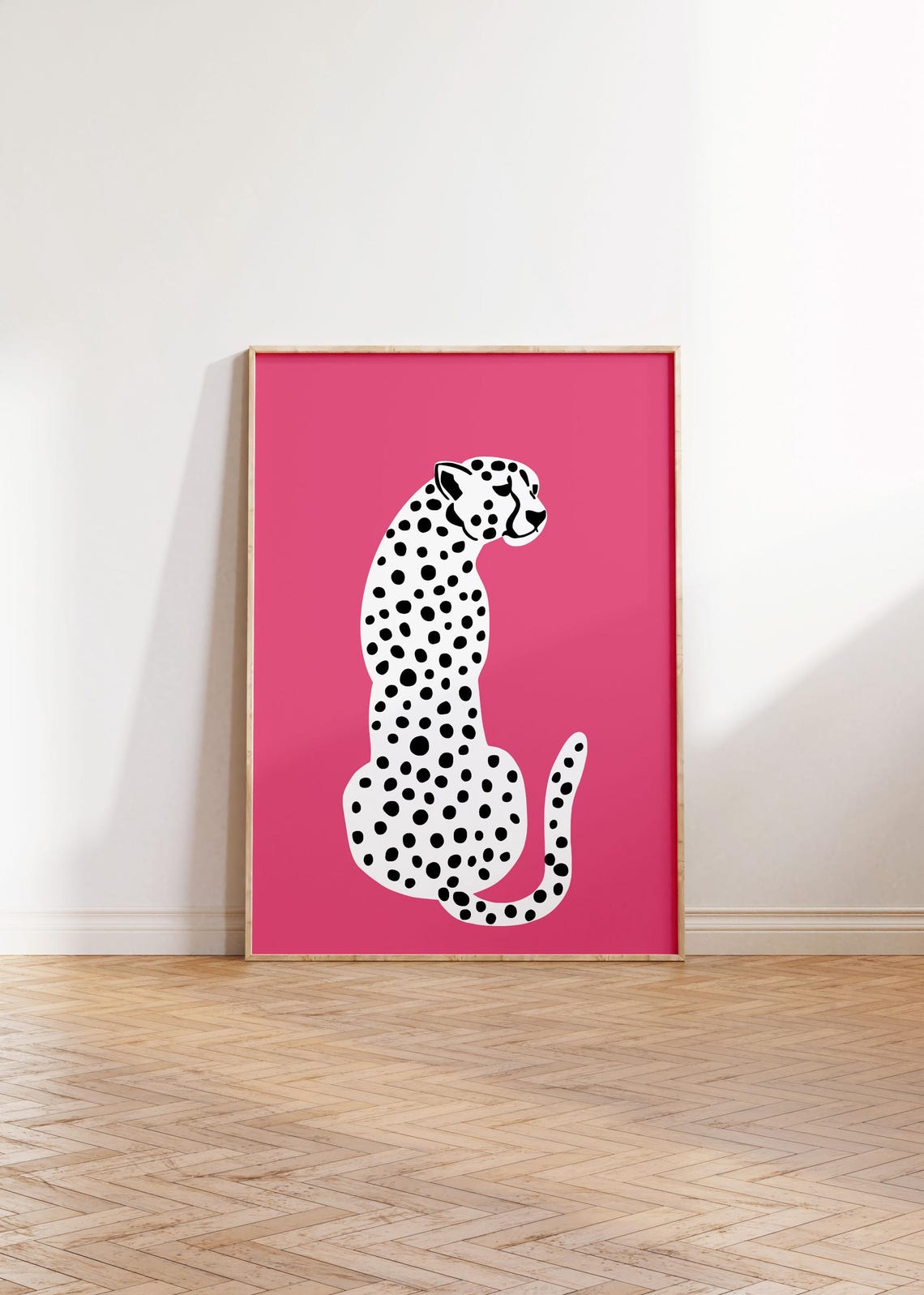White Spotted Cheetah Hot Pink Bold Modern Safari Animal Poster