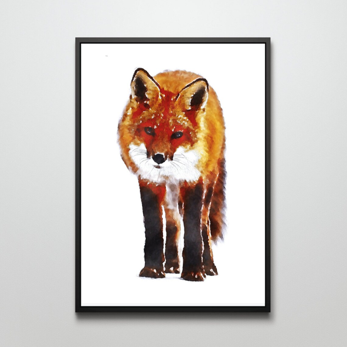 Red Fox Watercolor Portrait Standing Front View Rustic Wildlife Wall Art - Image 2