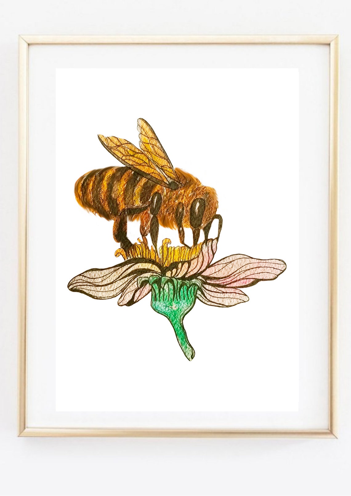 Din A4 Art Print Without Frame Bee On Flower Honey Bee Insect Beekeeper Beekeeping Drawing Picture Poster Gift - Image 3