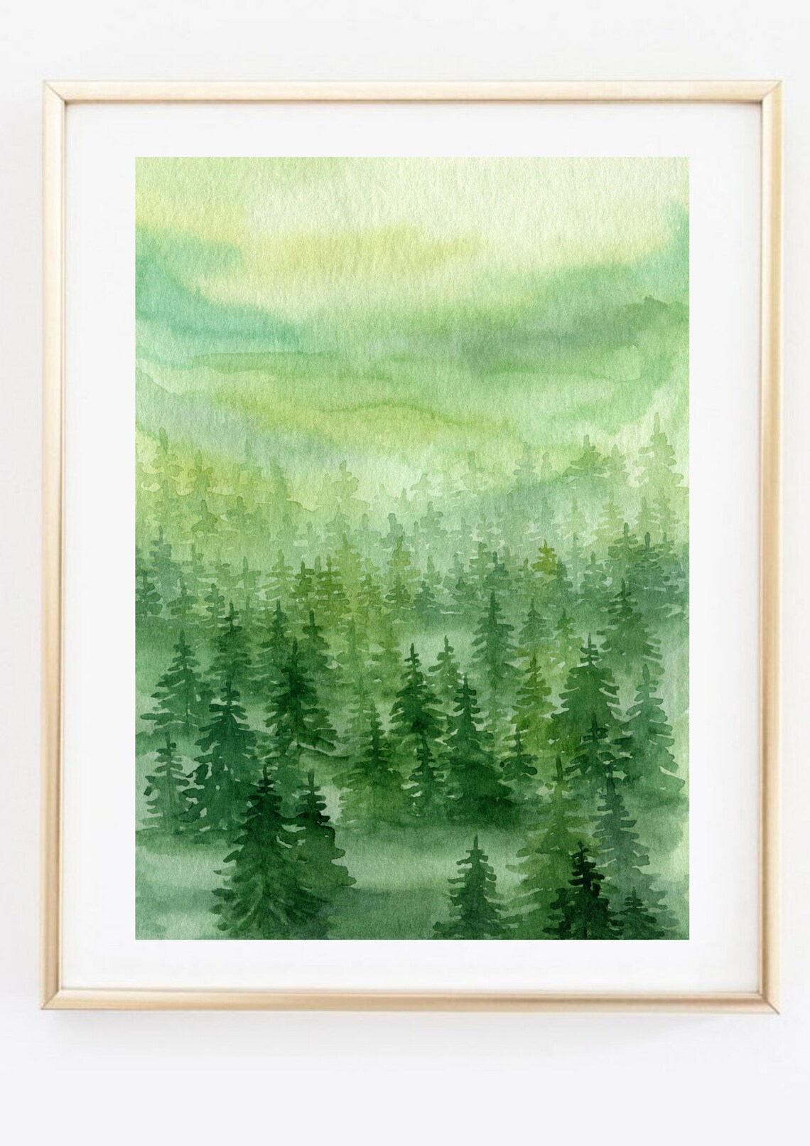 Misty Green Fir Forest Watercolor Woodland Nature Art Poster - Image 3