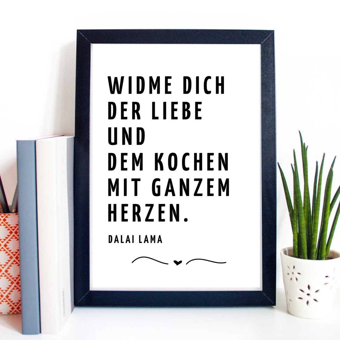Dalai Lama Love And Cooking German Quote Kitchen Typography Poster