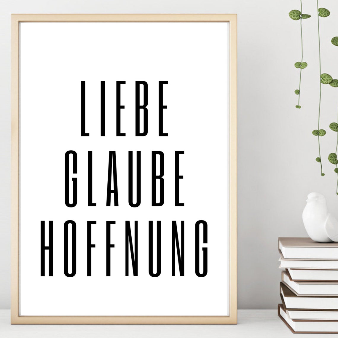 Love Faith Hope German Typography Minimalist Black White Wall Art - Image 2