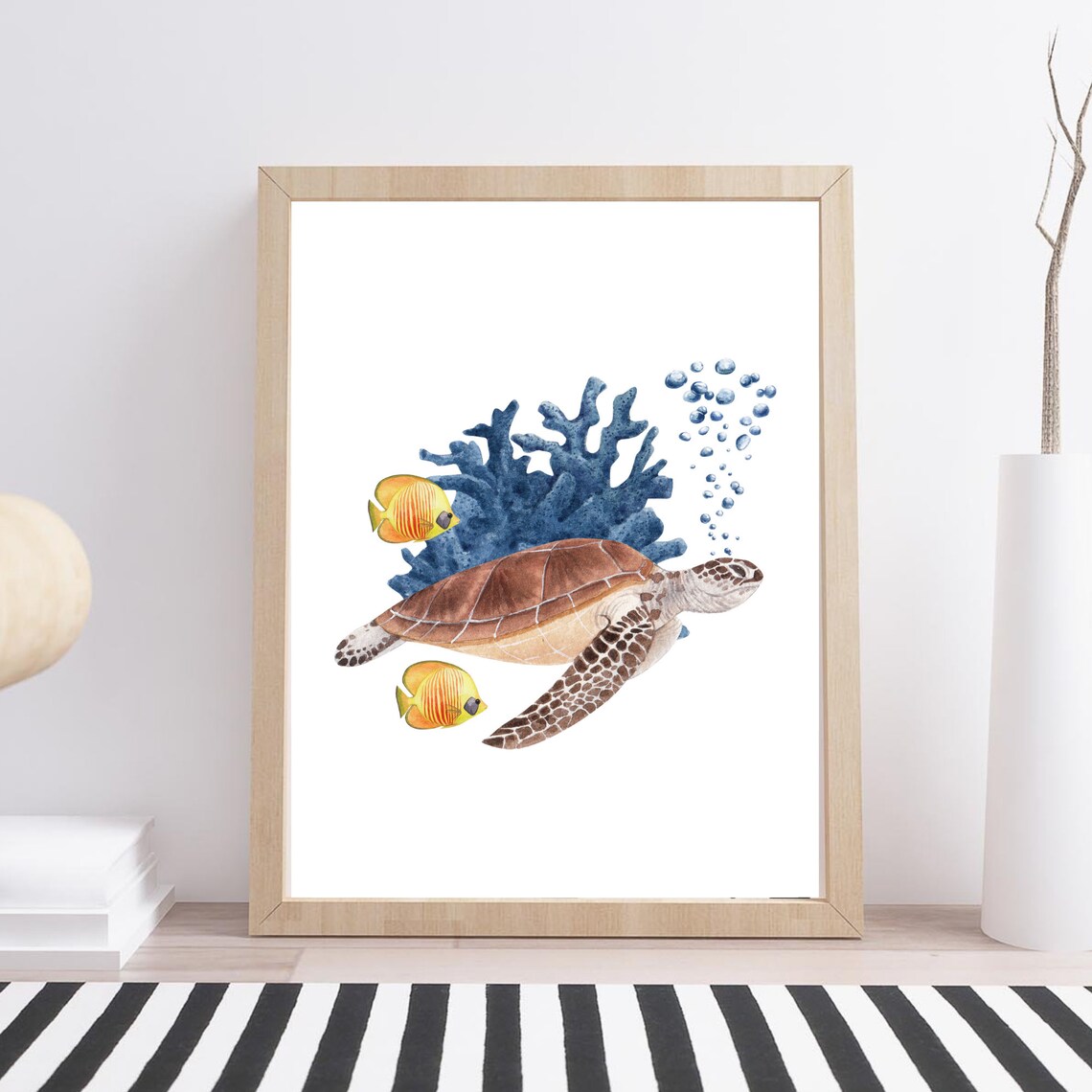 Din A4 Art Print Without Frame Turtle Fish Underwater World Sea Maritime Bathroom Watercolor Print Poster Image