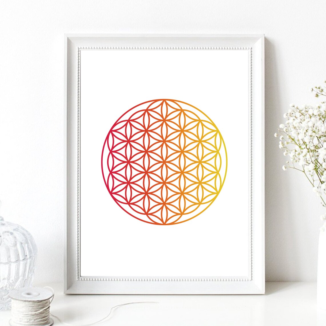 Flower Of Life Sacred Geometry Sunset Gradient Circle Yoga Wall Poster