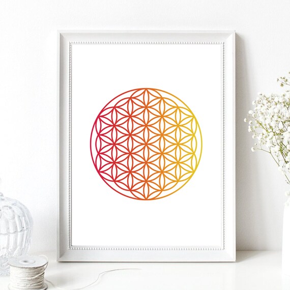 Flower Of Life Sacred Geometry Sunset Gradient Circle Yoga Wall Poster