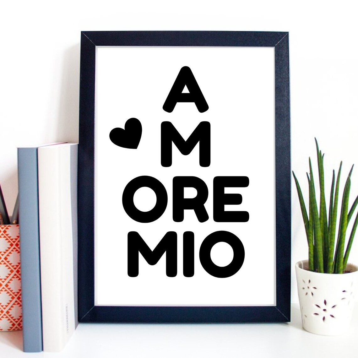 Din A4 Art Print Without Frame Saying Amore Mio My Love My Treasure Typography Print Poster Image - Image 2