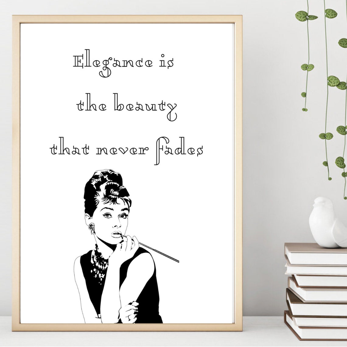 Audrey Hepburn Elegance Quote Black White Silhouette Wall Art Poster - Image 2