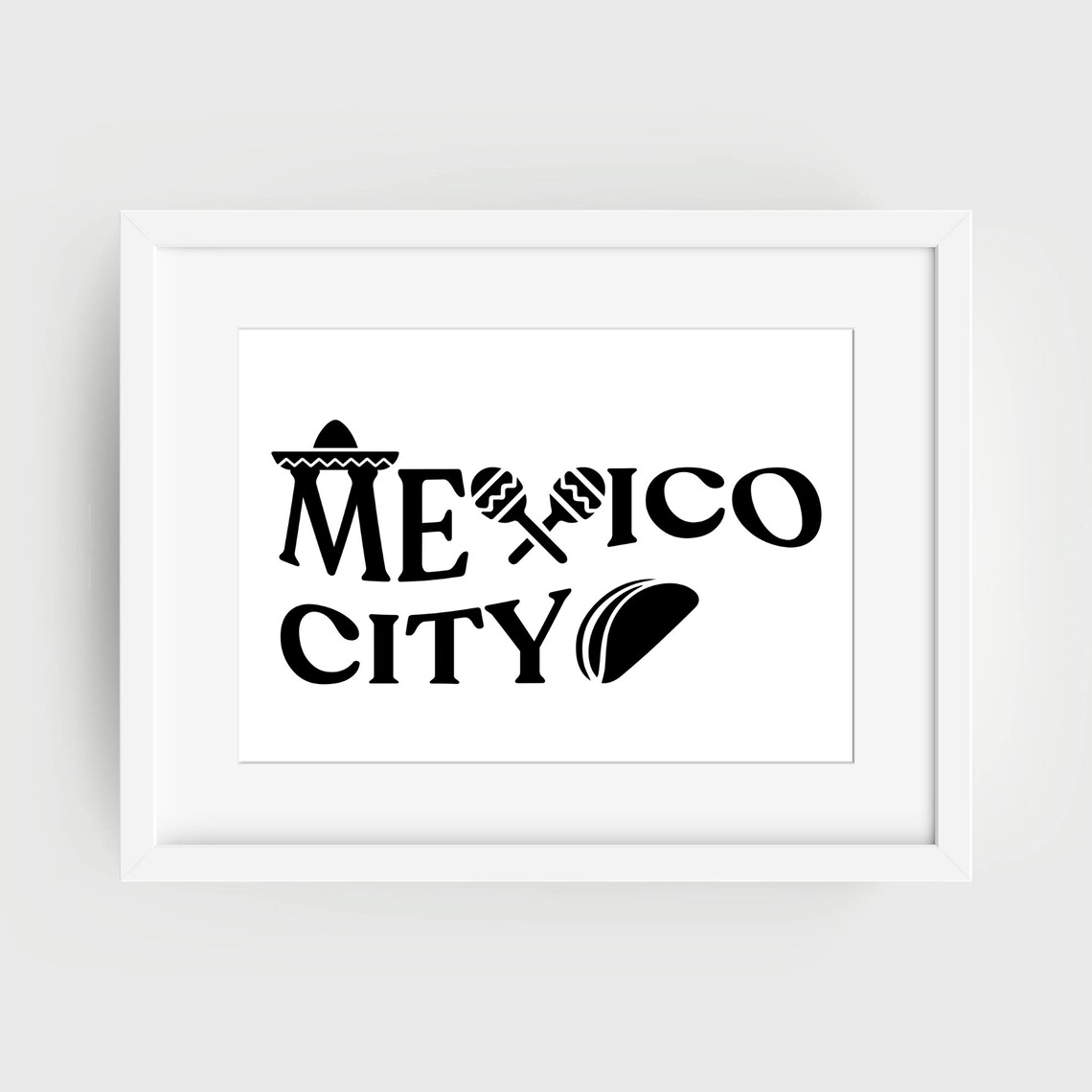 Mexico City Sombrero Maracas Taco Bold Typography Travel Poster - Image 3