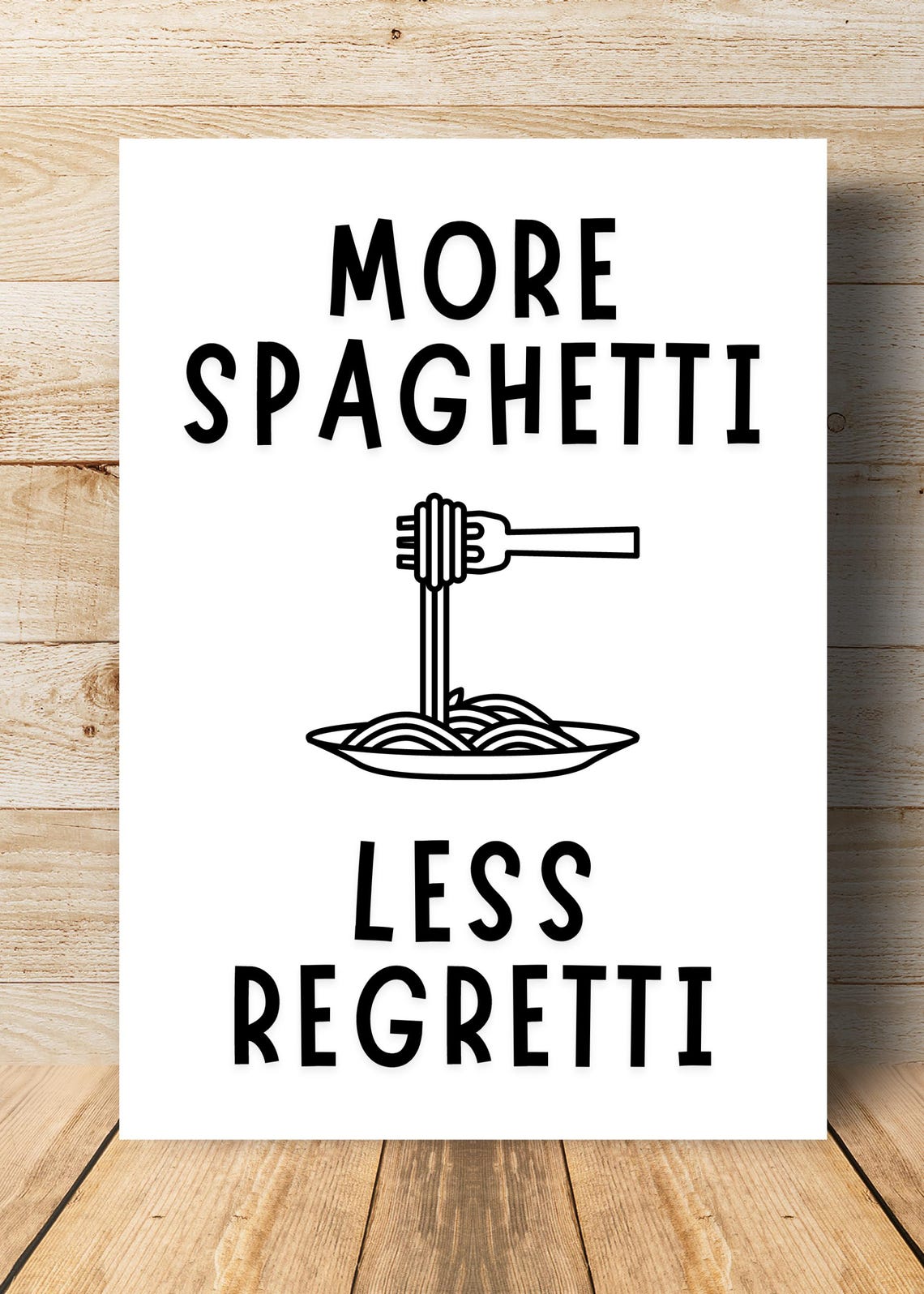 More Spaghetti Less Regretti Funny Pasta Fork Line Art Kitchen Poster - Image 3