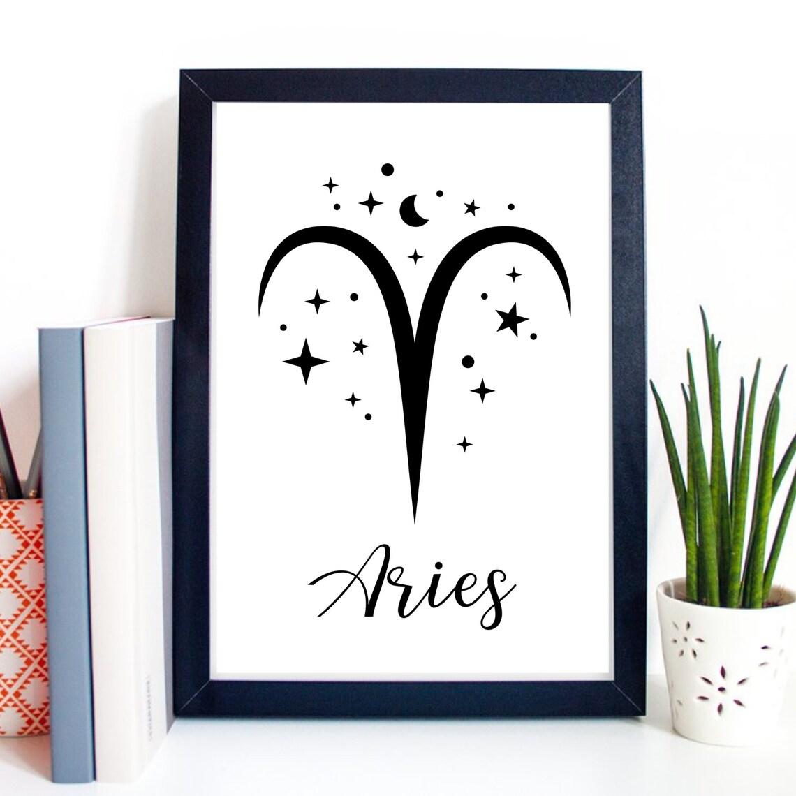 Aries Zodiac Symbol Starry Script Celestial Astrology Wall Decor Poster
