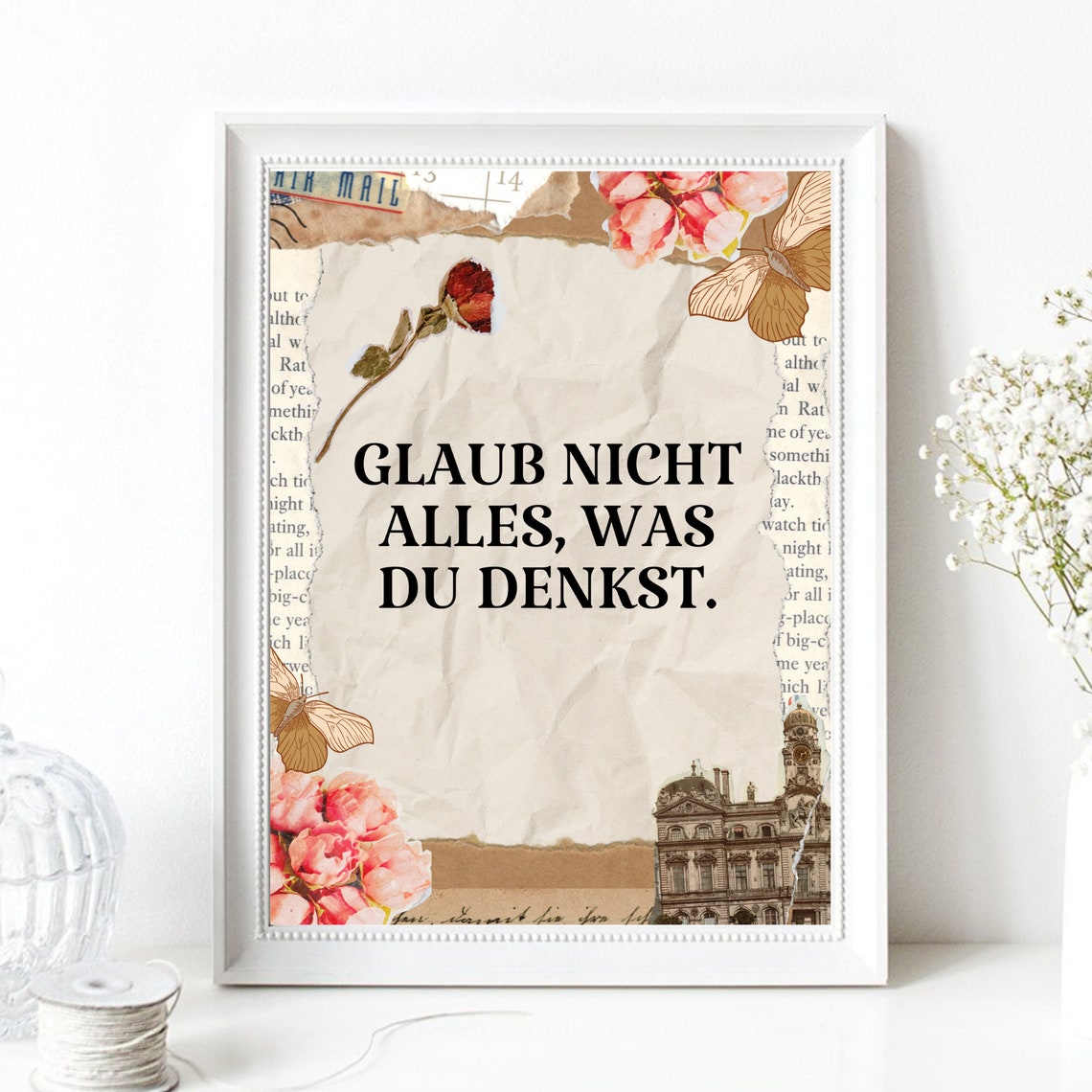 Dont Believe Everything You Think German Vintage Collage Art Print