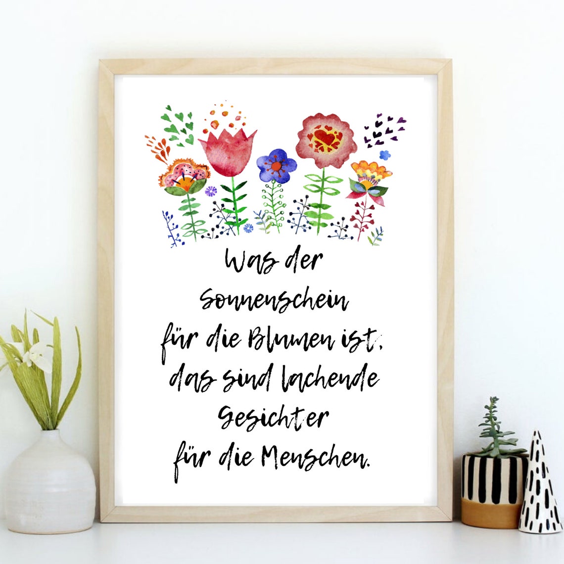 Smiling Faces German Saying Watercolor Flowers Happiness Joy Poster - Image 2
