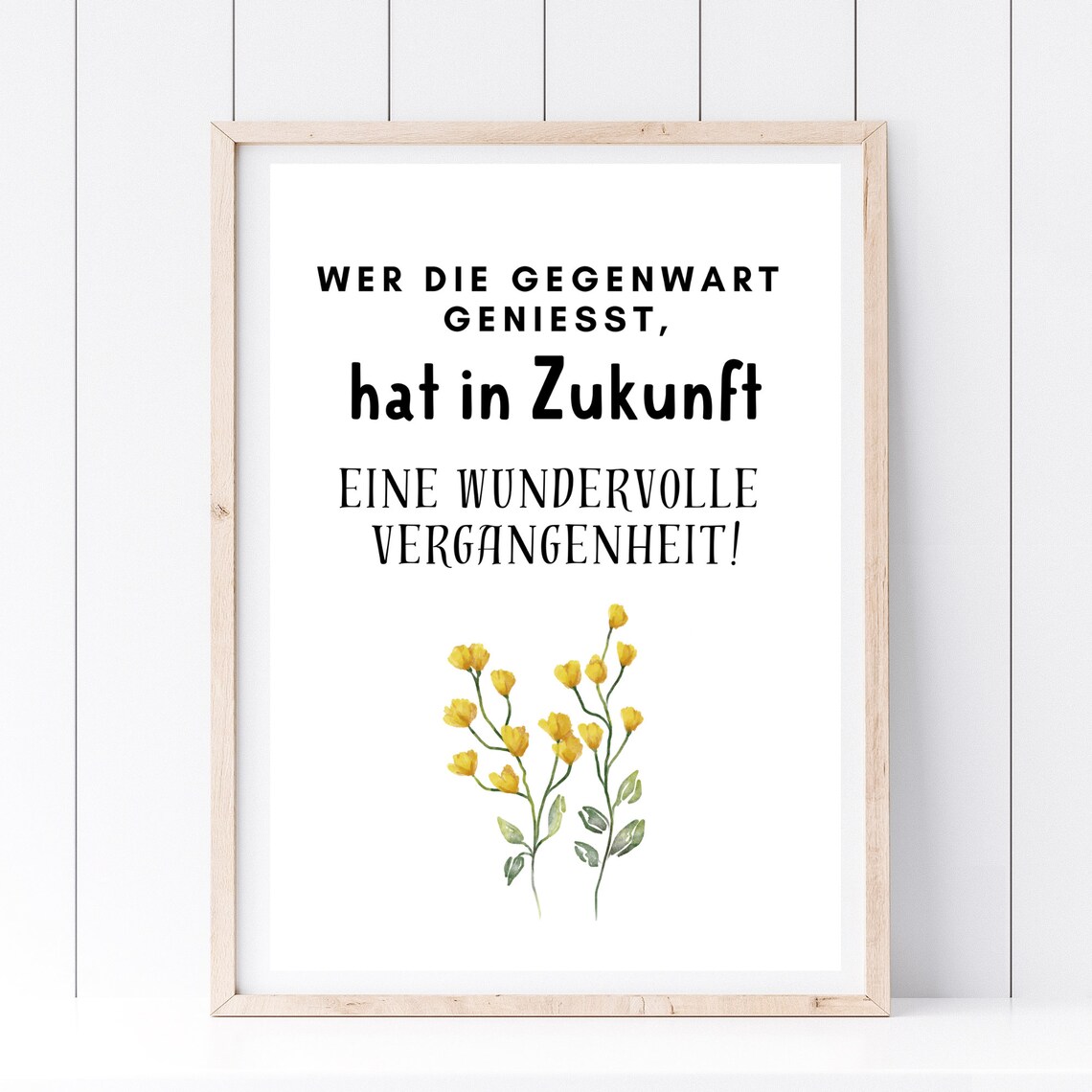 Enjoy The Present Wonderful Future German Motivational Quote Floral Poster