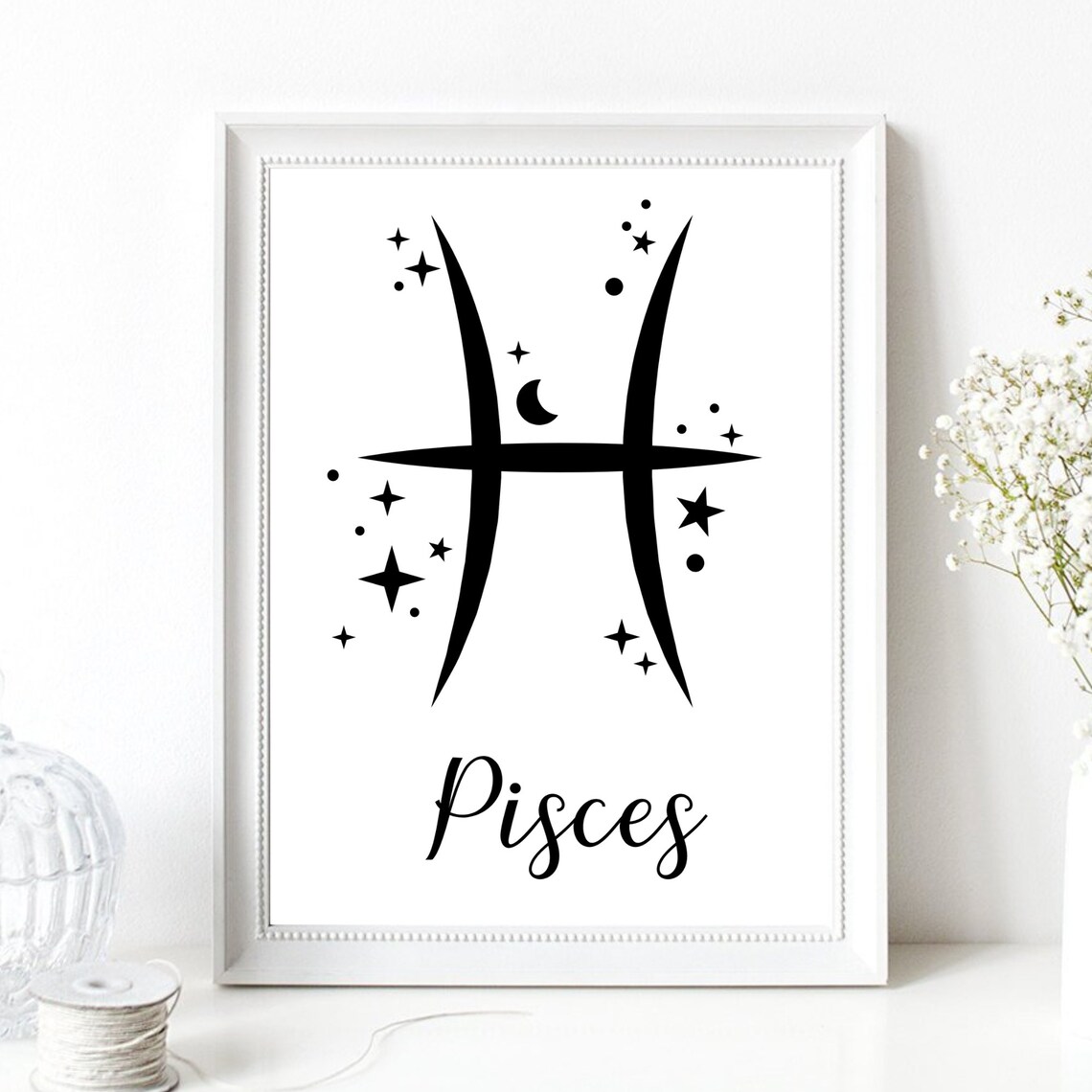 Pisces Zodiac Symbol Starry Script Celestial Astrology Wall Decor Poster - Image 2
