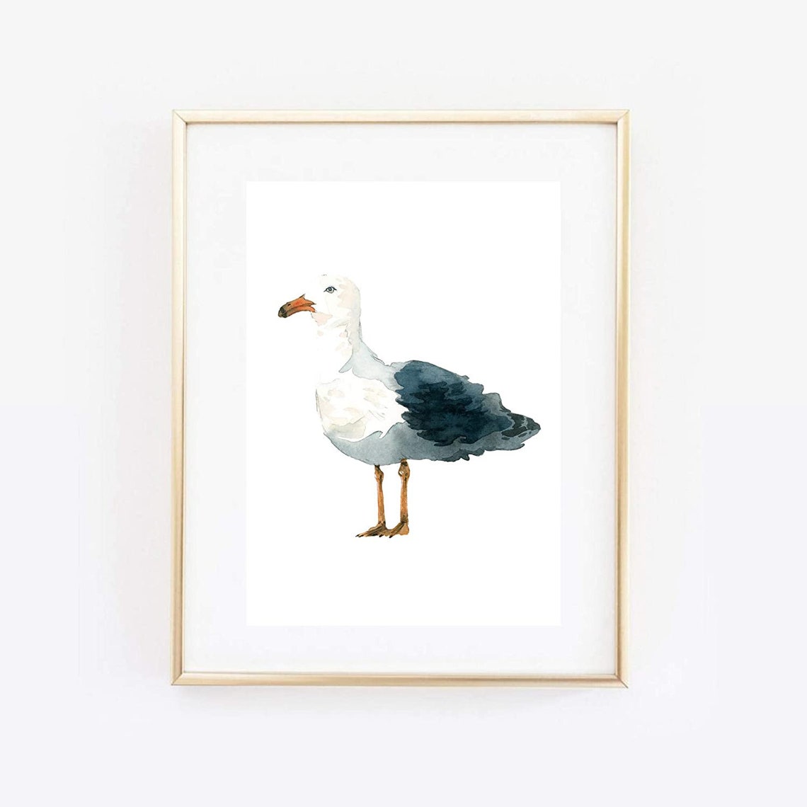 Seagull Watercolor Coastal Bird Standing Maritime Nature Animal Poster