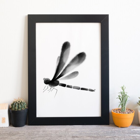 Din A4 Art Print Without Frame Flying Dragonfly Insect Ink Watercolor Painting Picture Print Poster
