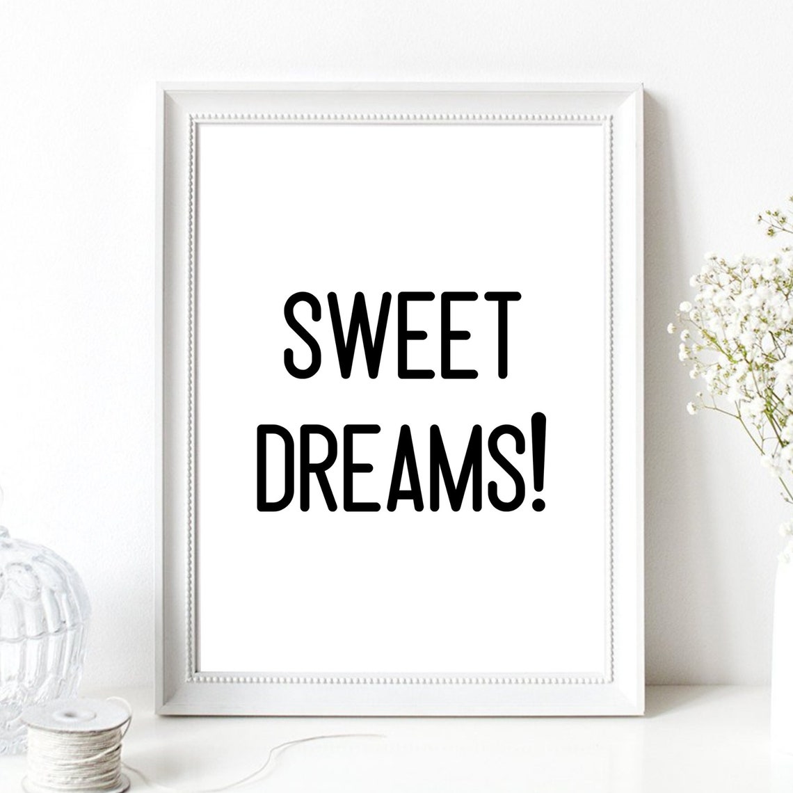 Sweet Dreams Quote Bold Black Typography Bedroom Wall Art Print