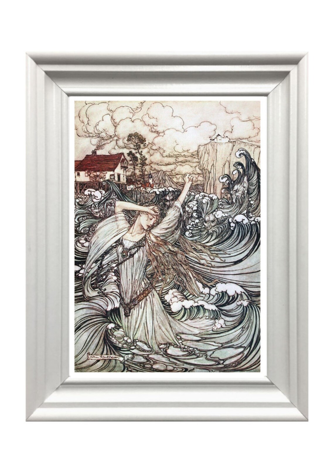 Arthur Rackham Undine Woman Ocean Waves Vintage Fantasy Illustration Print - Image 2
