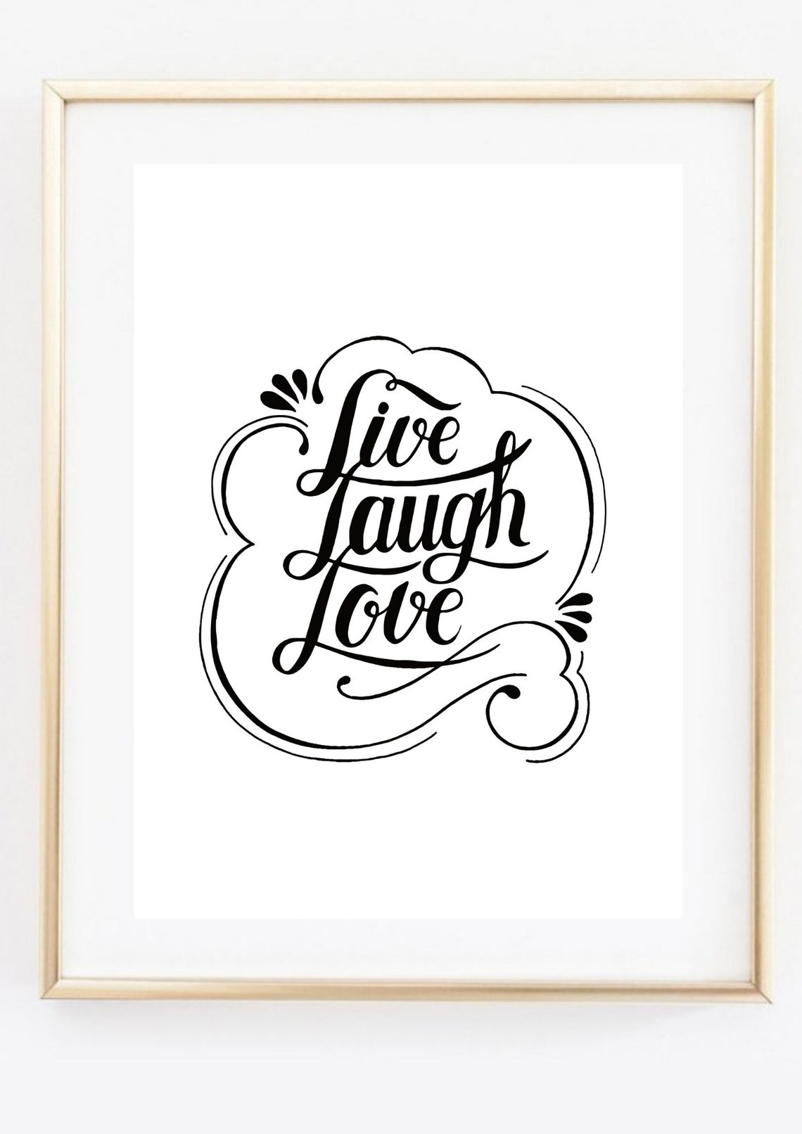 Live Laugh Love Hand Lettering Black and White Calligraphy Wall Art - Image 3