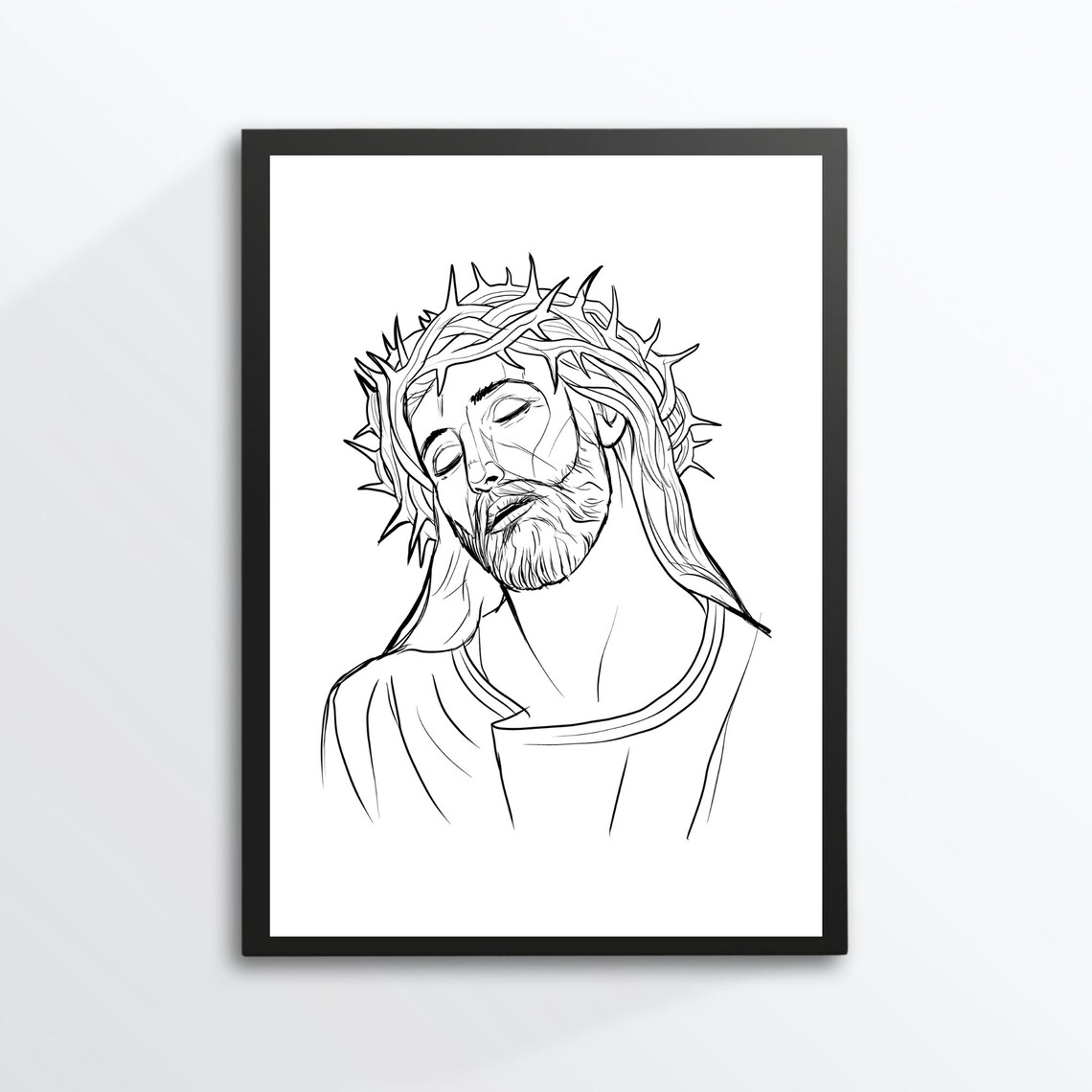 Jesus Christ Crown of Thorns Line Sketch Christian Faith Art Print