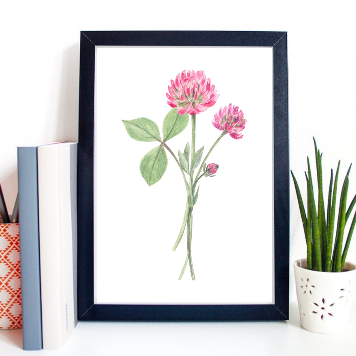 Pink Clover Blossom Watercolor Botanical Flower Art Print Wall Decor - Image 3