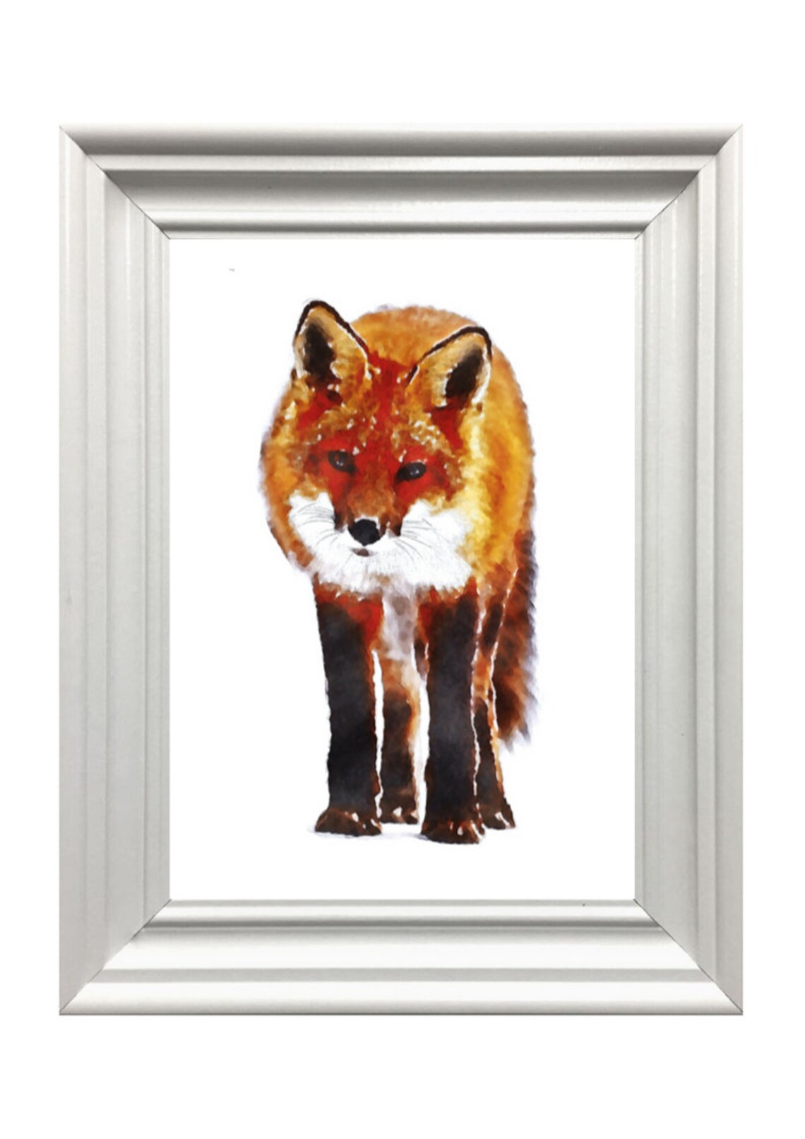 Red Fox Watercolor Portrait Standing Front View Rustic Wildlife Wall Art - Image 3