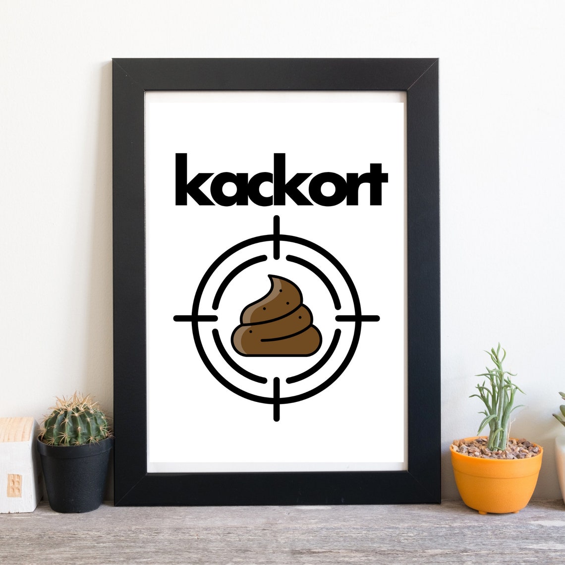 Funny Kackort Toilet Humor Quote Bathroom Black White Wall Art