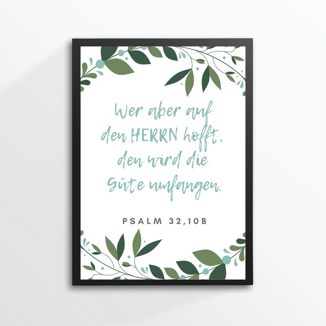 Bible Verse Psalm 32 German Quote Poster Watercolor Greenery Faith Gift - Image 3