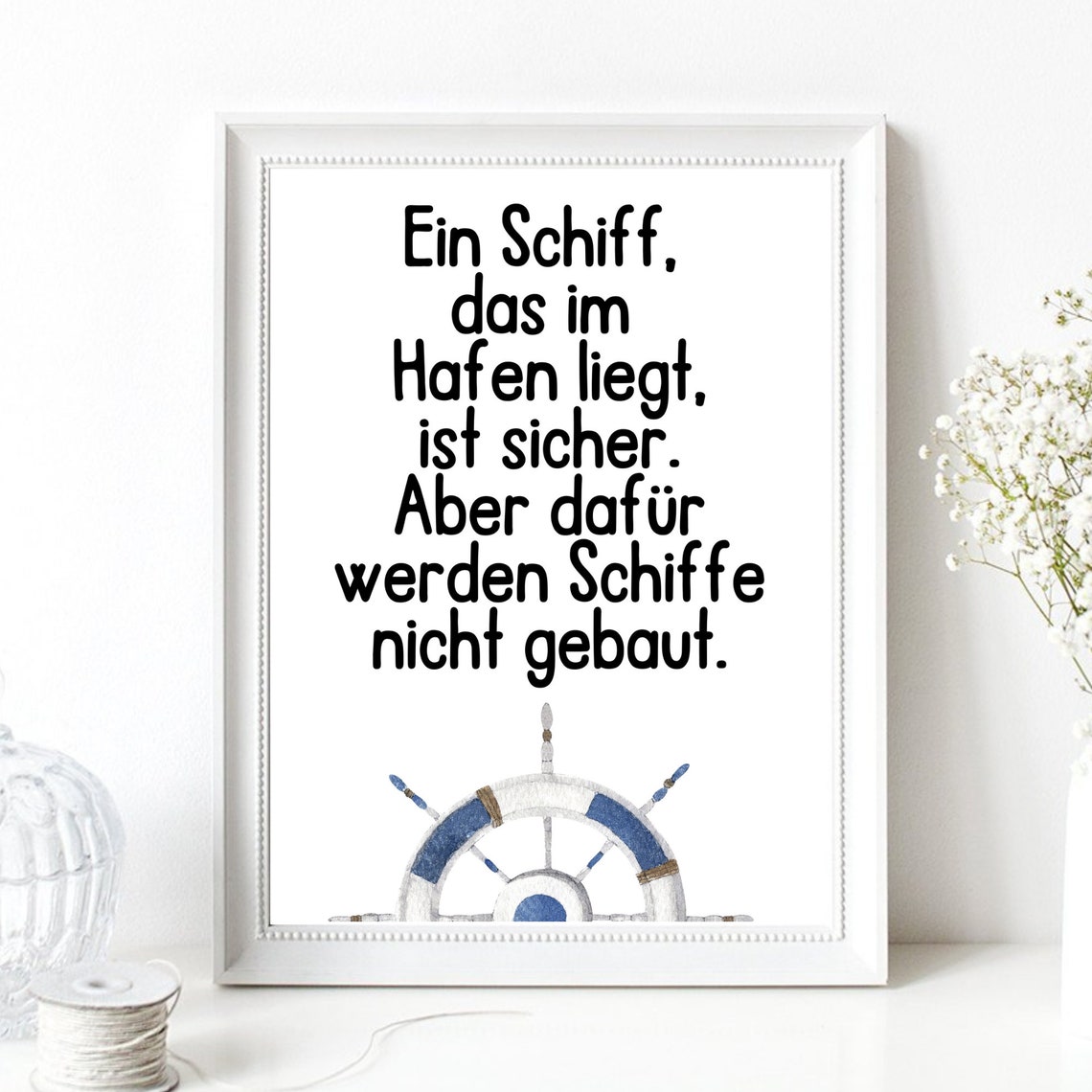 Ship Harbor German Motivational Quote Ship Wheel Nautical Wall Poster - Image 2