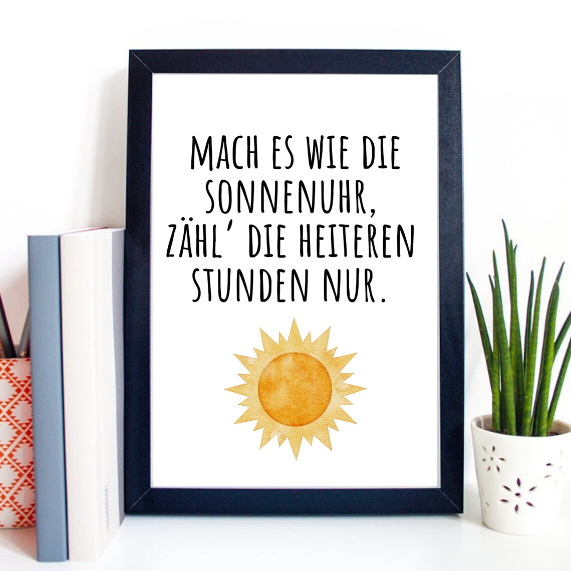 German Sundial Quote Count The Happy Hours Watercolor Sun Art Poster