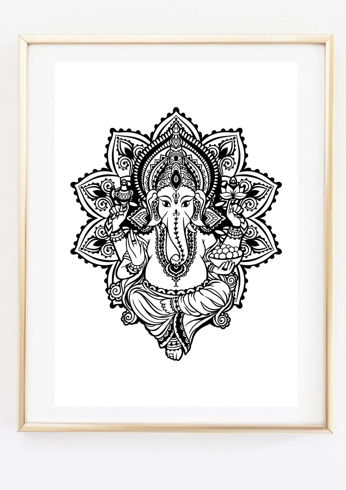Ornate Mandala Ganesha Hindu Elephant God Intricate Line Art Poster - Image 3