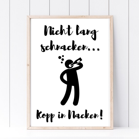 Funny German Party Quote Toasting Silhouette Bar Decor Poster Print Art
