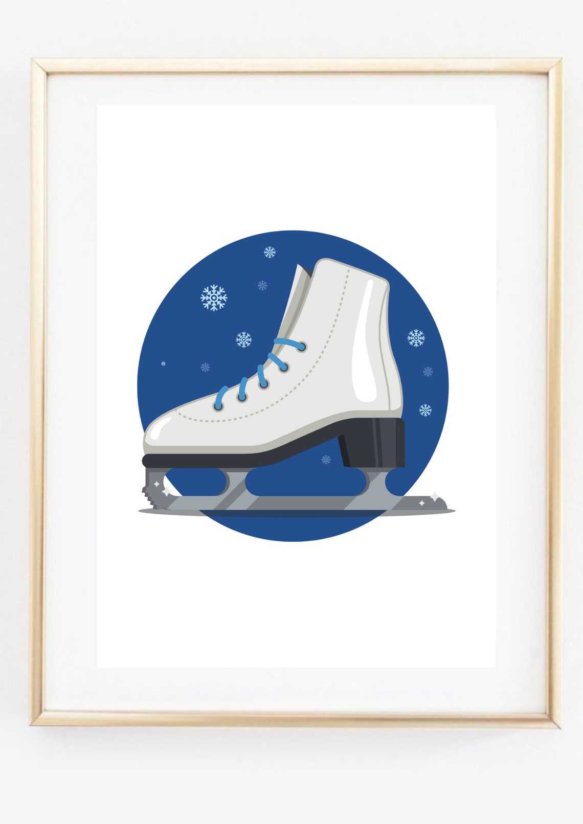 White Ice Skate Blue Snowflake Circle Winter Sports Wall Art - Image 3