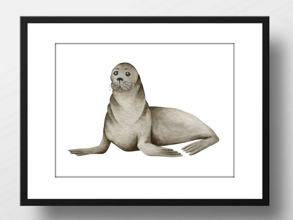Cute Seal Watercolor Grey Sea Animal Maritime Nursery Ocean Art Poster - Image 3