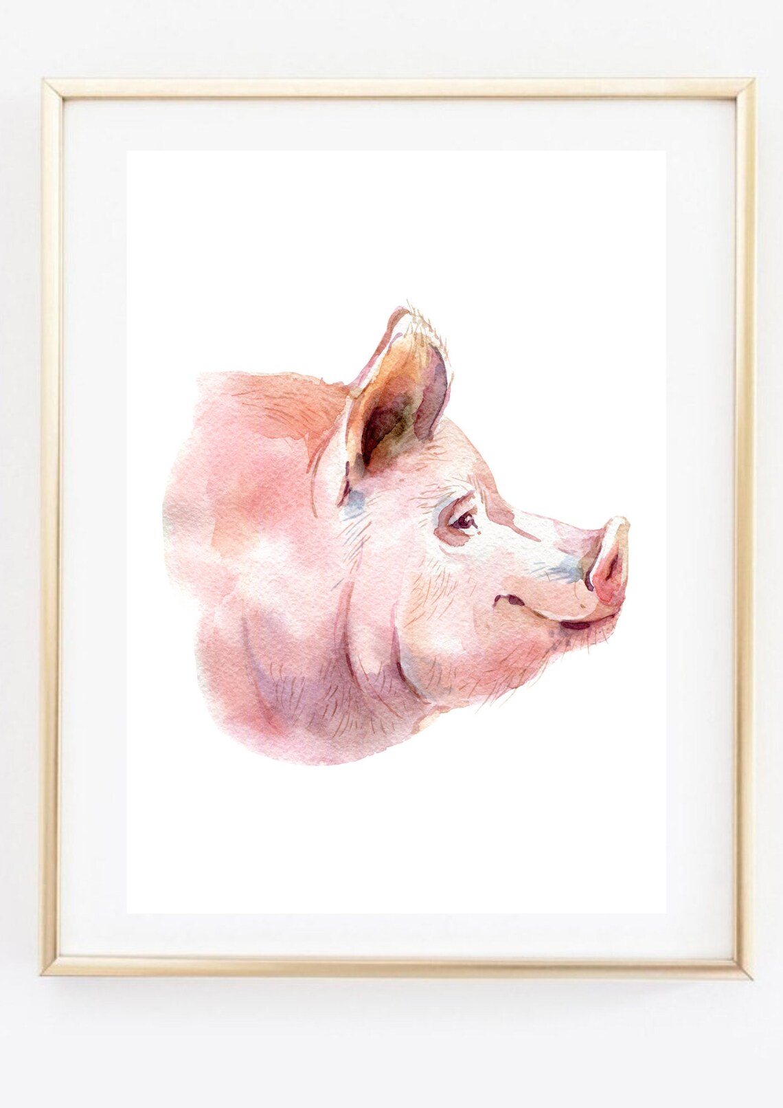 Pink Pig Head Profile Watercolor Farm Animal Portrait Art Print - Image 3