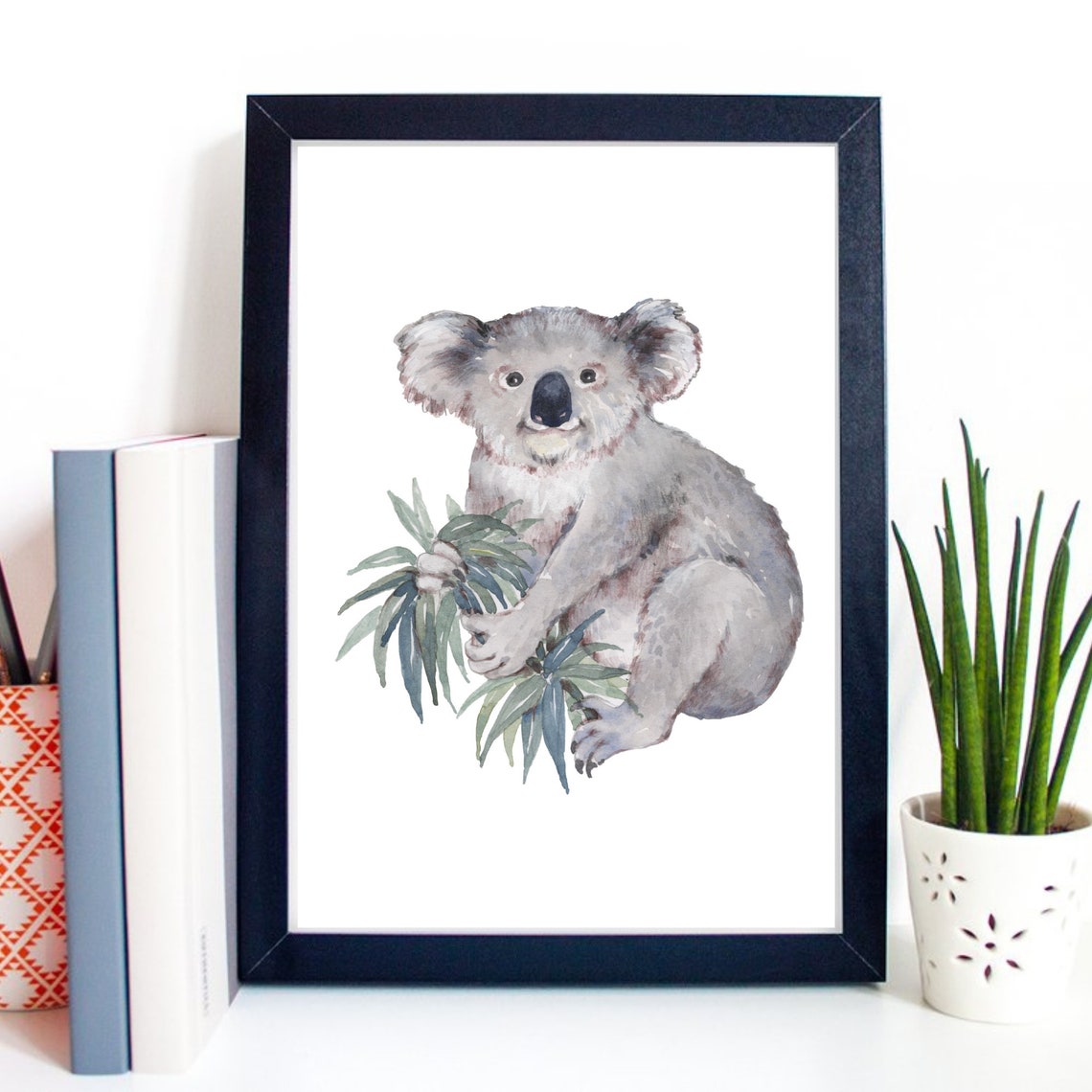 Cute Koala Eucalyptus Watercolor Baby Animal Nursery Wall Art - Image 3