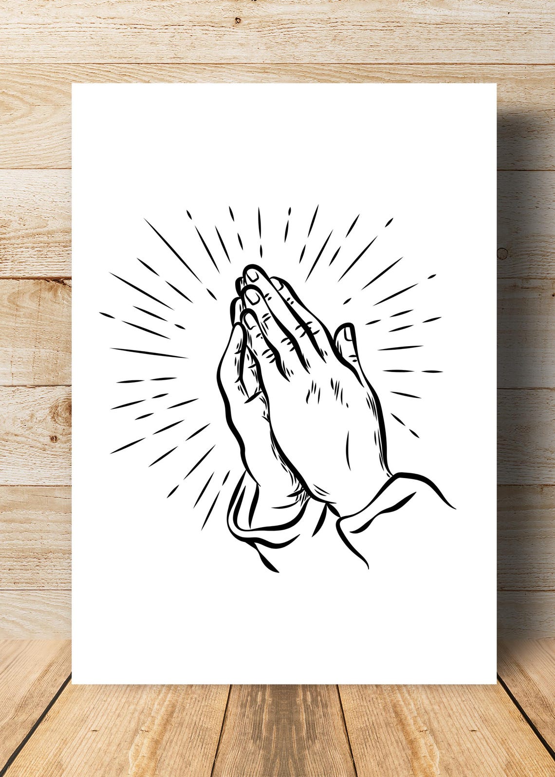 Praying Hands Line Art Minimalist Faith Prayer Black White Wall Print - Image 3