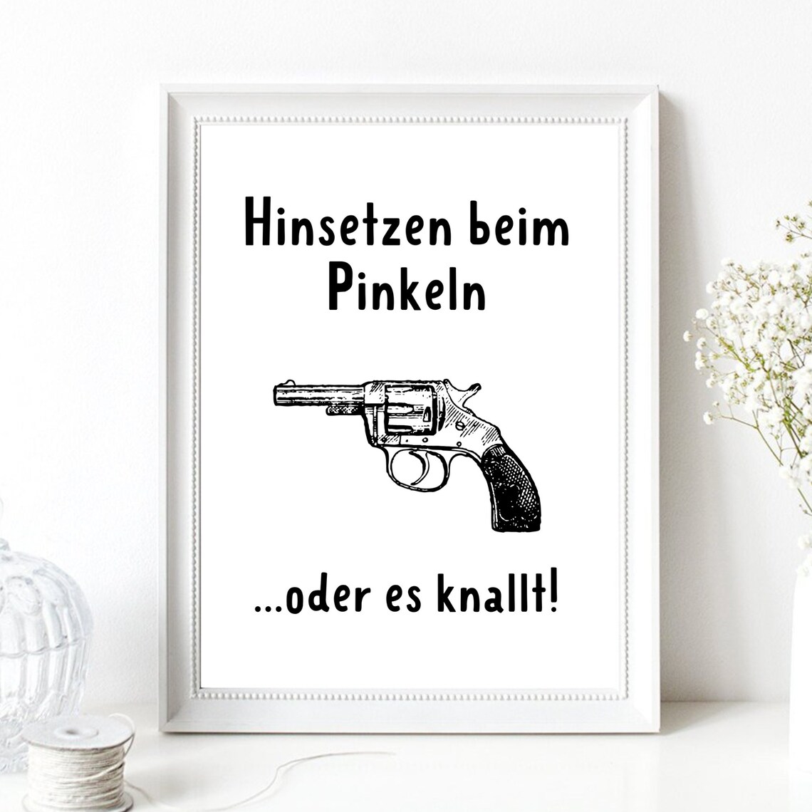 Funny German Bathroom Rule Sign Revolver Humor Toilet Poster Wall Art - Image 3