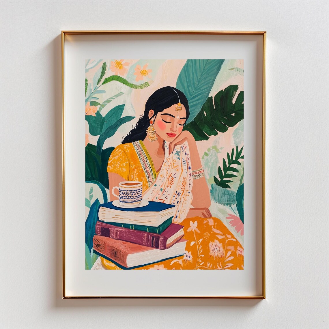 Indian Girl Study Painting, Colorful Art Print