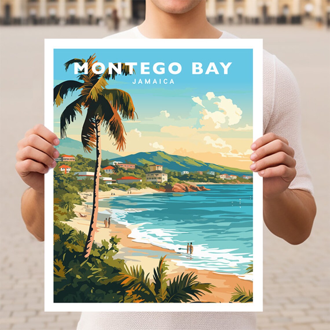 Montego Bay Jamaica Travel Poster, Coastal Destination