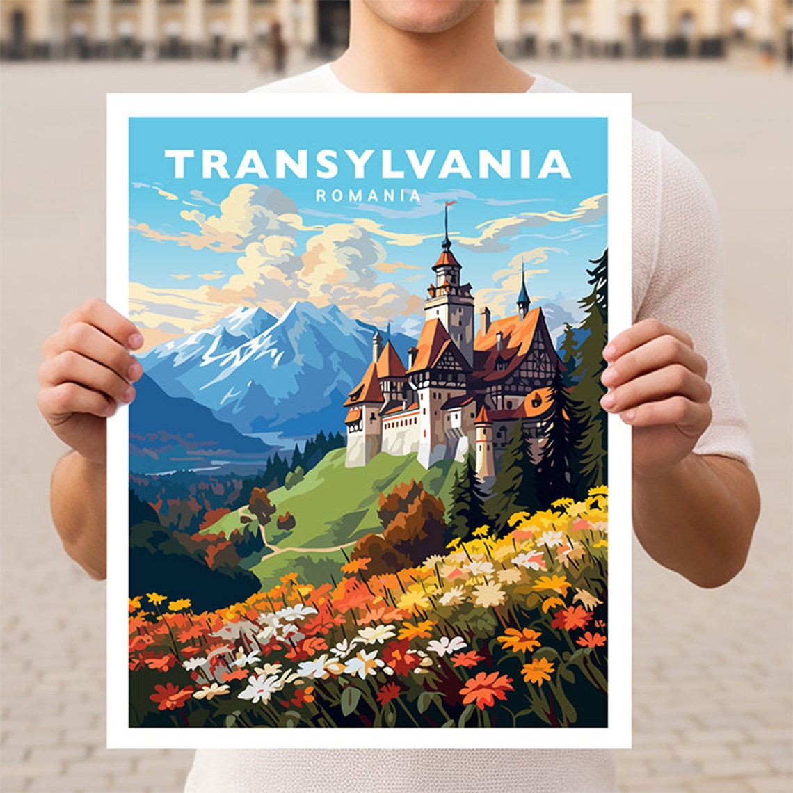 Transylvania Romania Castle in the Carpathian Hills Travel Poster
